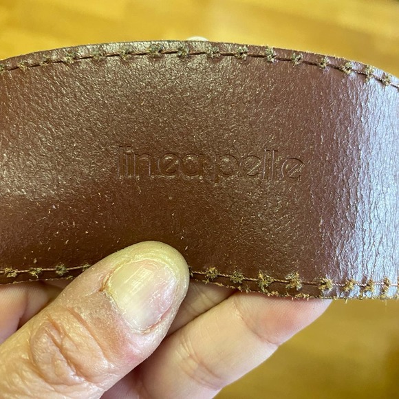 Linea Pelle Brown Leather Gold Studded Preppy Chunky Granola Coastal Wai… - Picture 10 of 10